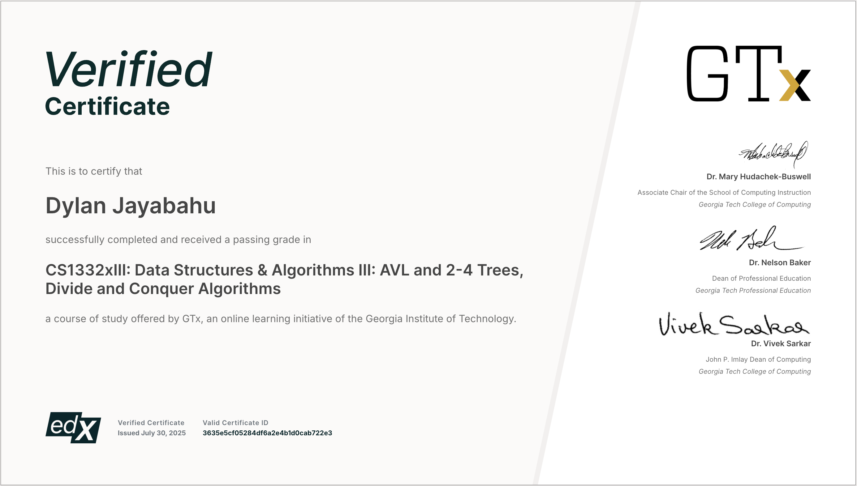 Data structures and algorithms 3 certificate
